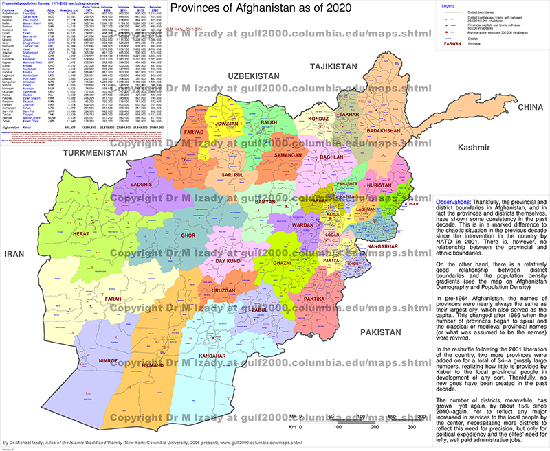 Afghanistan, Provinces in 2020