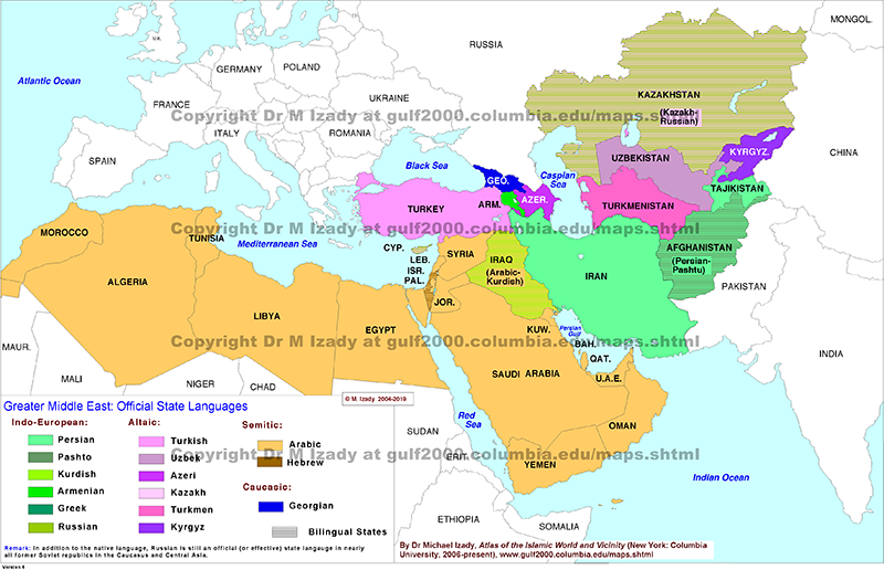 Greater Middle East, Official State Languages