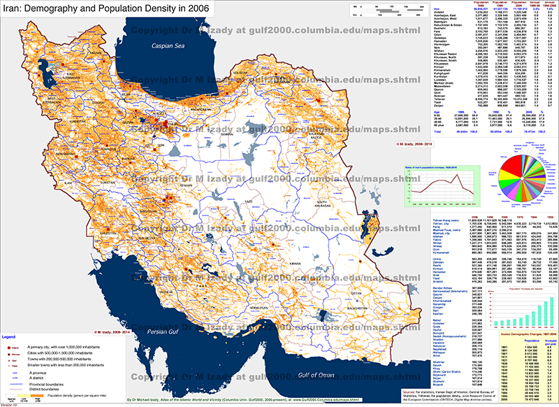 Iran, Demography and Population Density in 2006