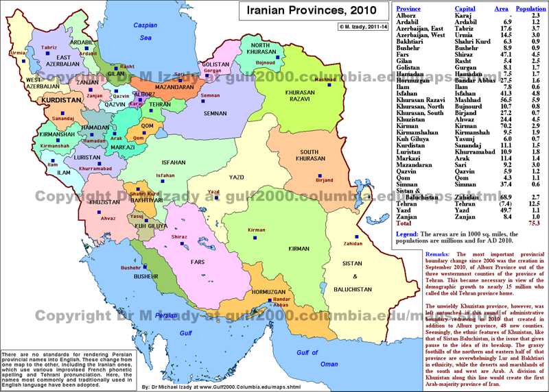 Provinces of Iran, 2010