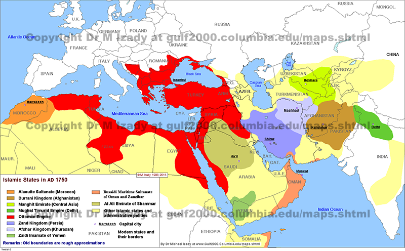 Islamic States ca. AD 1750 (summary)