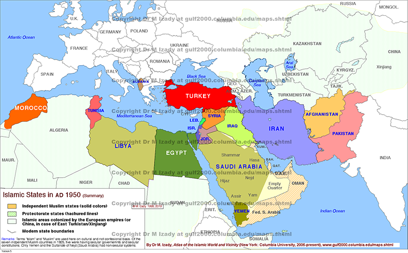 Islamic States ca. AD 1950 (summary)