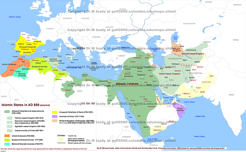 Islamic States in AD 850 (detailed)