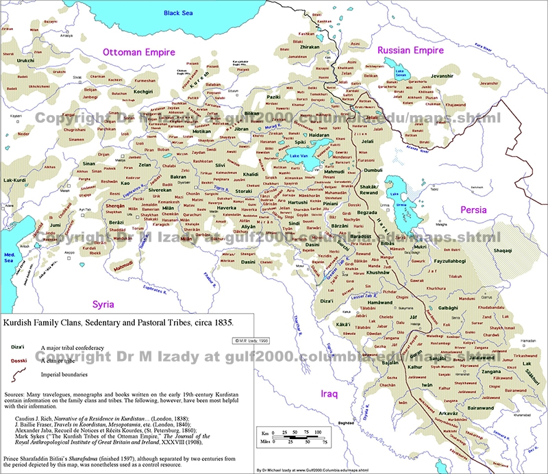 Kurdish Tribal Confederacies and Family Clans in 1835