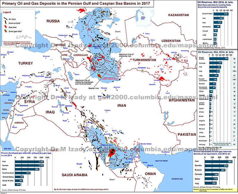 Oil and Gas Deposits in the Persian Gulf and the Caspian Sea Basins in 2017