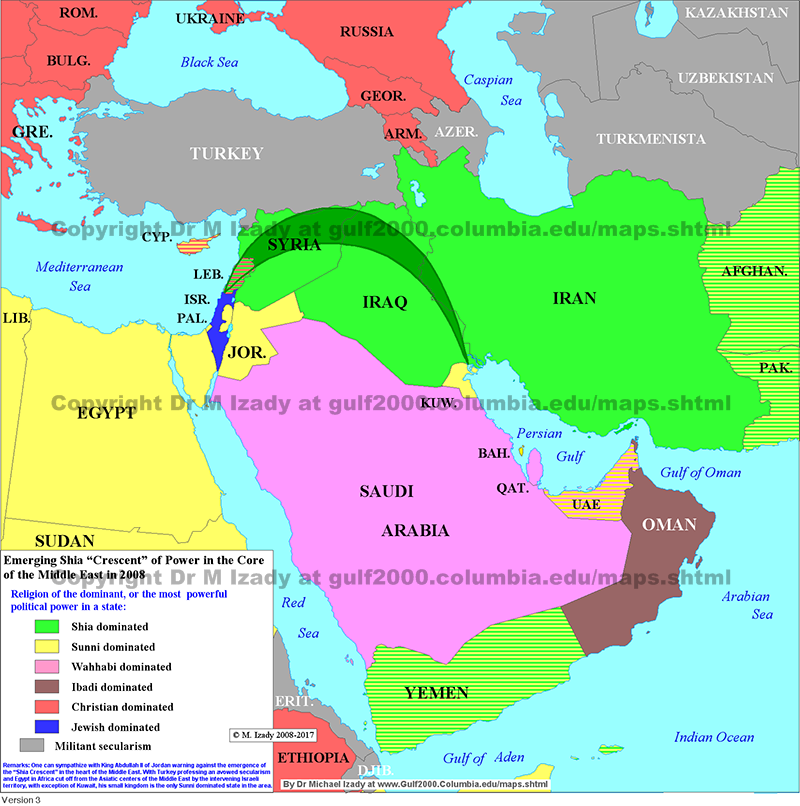 Shia Crescent of Power in the Core Areas of the Middle East in 2008