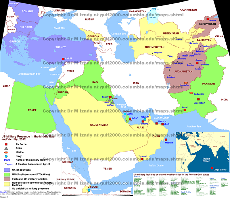 US Military Bases and Facilities in the Middle East and Vicinity, in 2012